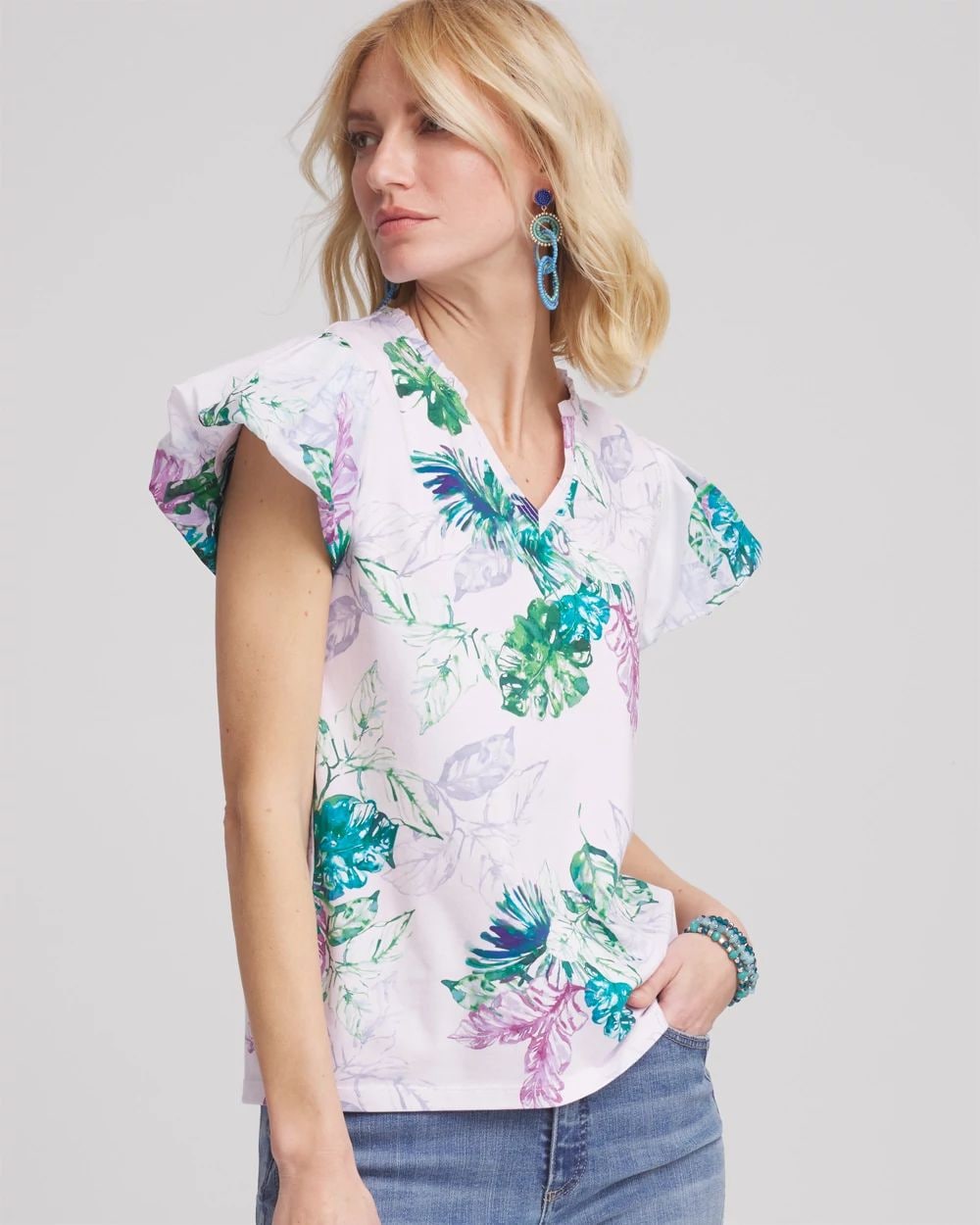 V-Neck Pico Trimmed Cap Sleeve main image 1